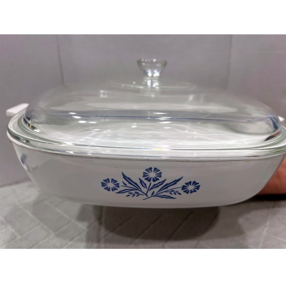 Vintage Corning Ware Blue Cornflower 10 Inch Square Casserole Dish with Lid USA